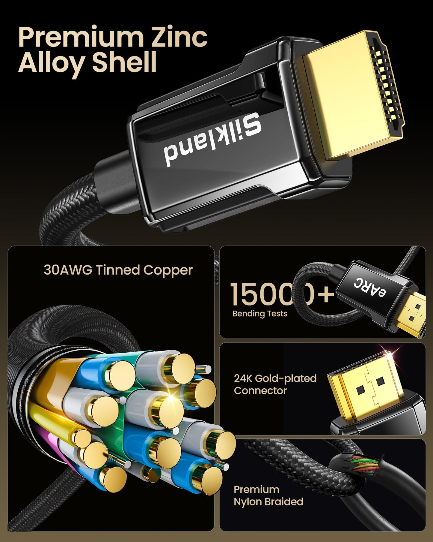 Silkland 8K HDMI ARC/eARC Cable 2.1 for Soundbar 6.6ft, 8K@60Hz 4K@120Hz High Speed HDMI Cord for Home Theater, 48Gbps, Dolby Atoms, DTS:X Compatible for Vizio Samsung Bose Sound bar, UHD TV, Blu-ray