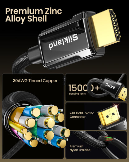 Silkland 8K HDMI ARC/eARC Cable 2.1 for Soundbar 6.6ft, 8K@60Hz 4K@120Hz High Speed HDMI Cord for Home Theater, 48Gbps, Dolby Atoms, DTS:X Compatible for Vizio Samsung Bose Sound bar, UHD TV, Blu-ray
