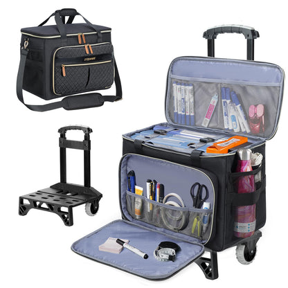 Sydioor Teacher’s Rolling Tote Cart, Tote Bag with Wheels -Spacious Wheeled Storage for Teachers: Holds Sewing Supplies, Laptop & Books