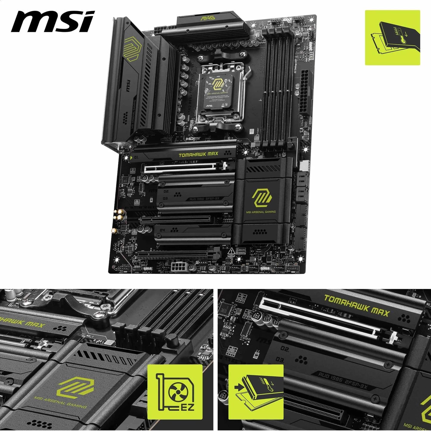 MSI MAG B850 Tomahawk MAX WiFi Mainboard, ATX – Unterstützt AMD Ryzen 9000/8000/7000 Prozessoren, AM5-80A SPS VRM, DDR5-Speicher mit Boost 8400+ MT/s (OC), PCIe 5.0 x16, M.2 Gen5, Wi-Fi 7, 5G LAN