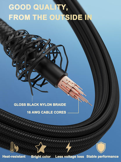 Sirlyr Transparent Connector PSU Cable Extension Kit Customed PC Power Supply Extend Mod 16AWG with 24 Pin ATX × 1/8 Pin EPS × 1/ Gold-Plated 8Pin Pcie × 2,Soft Nylon Braided Black