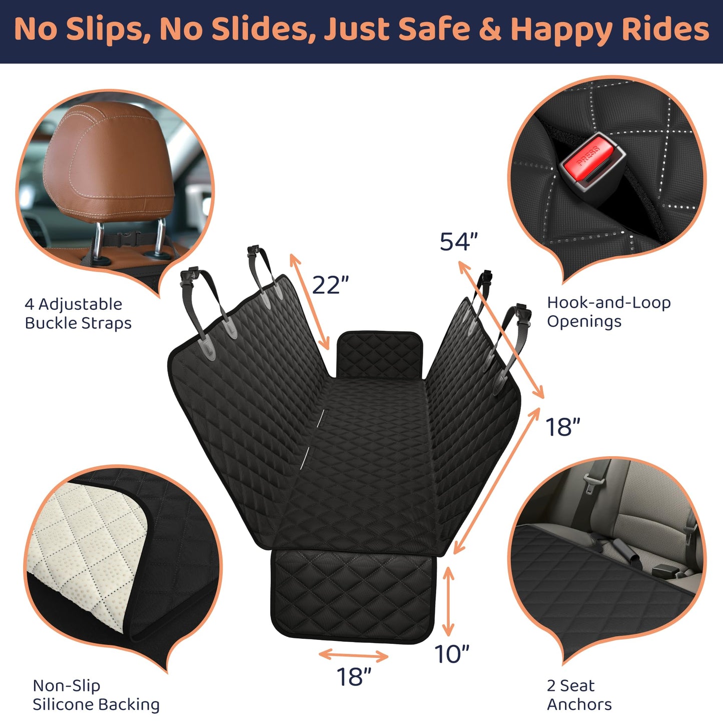 Petloox Dog Car Seat Cover for Back Seat, Waterproof Hammock for Car, SUV & Truck, Non-Slip Backseat Cover for Dogs, Heavy-Duty Dog Hammock Style Seat Protector Pets, Easy to Install & Clean