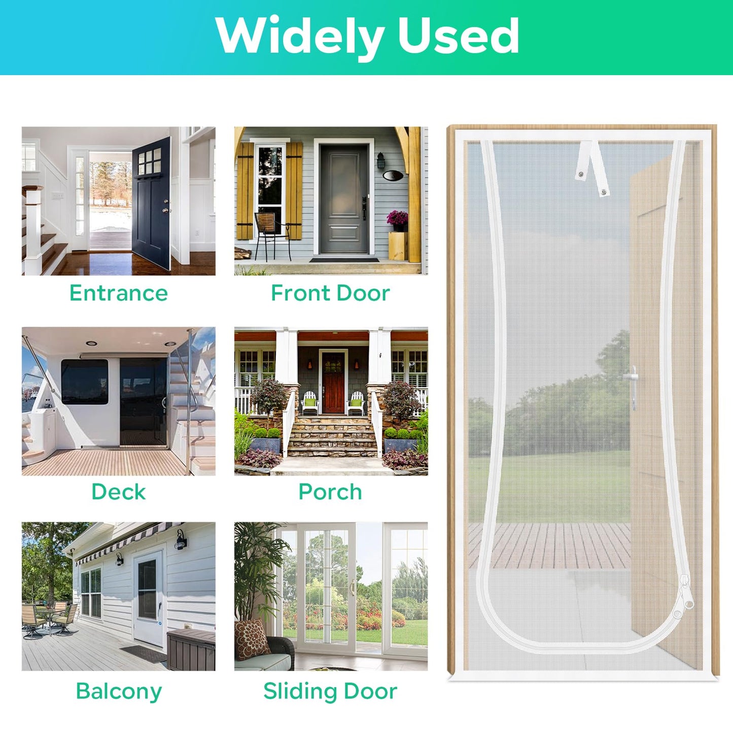 Reinforced Cat Screen Door, 35.5X82” Heavy Duty Pets Proof Screen Door with Bilateral Zipper, Prevent Dogs Cats Running Out from Home, Bedroom, Living Room, Kitchen Patio Doo