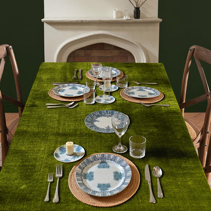 MIULEE Velvet Table Cloth with Decorative Ruffle Edge Luxurious Soft Washable Rectangular Tablecloth Thick Wrinkle-Resistant Oblong Table Cover for Kitchen Dining Party Wedding 60x120 Inch Olive Green