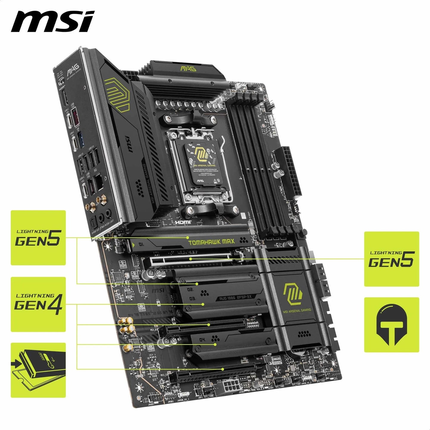 MSI MAG B850 Tomahawk MAX WiFi Mainboard, ATX – Unterstützt AMD Ryzen 9000/8000/7000 Prozessoren, AM5-80A SPS VRM, DDR5-Speicher mit Boost 8400+ MT/s (OC), PCIe 5.0 x16, M.2 Gen5, Wi-Fi 7, 5G LAN