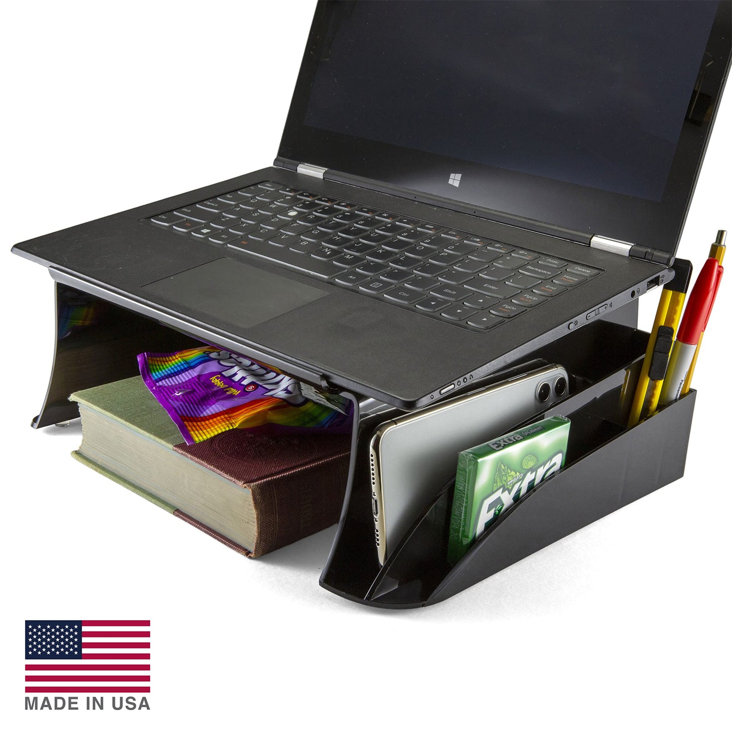 Officemate Telefonständer, Laptopständer, Computererhöhung aus schwarzem Kunststoff, Laptop-Hebevorrichtung für den Schreibtisch, 12,5 x 10,125 x 5,25 Zoll, Schwarz (21522)