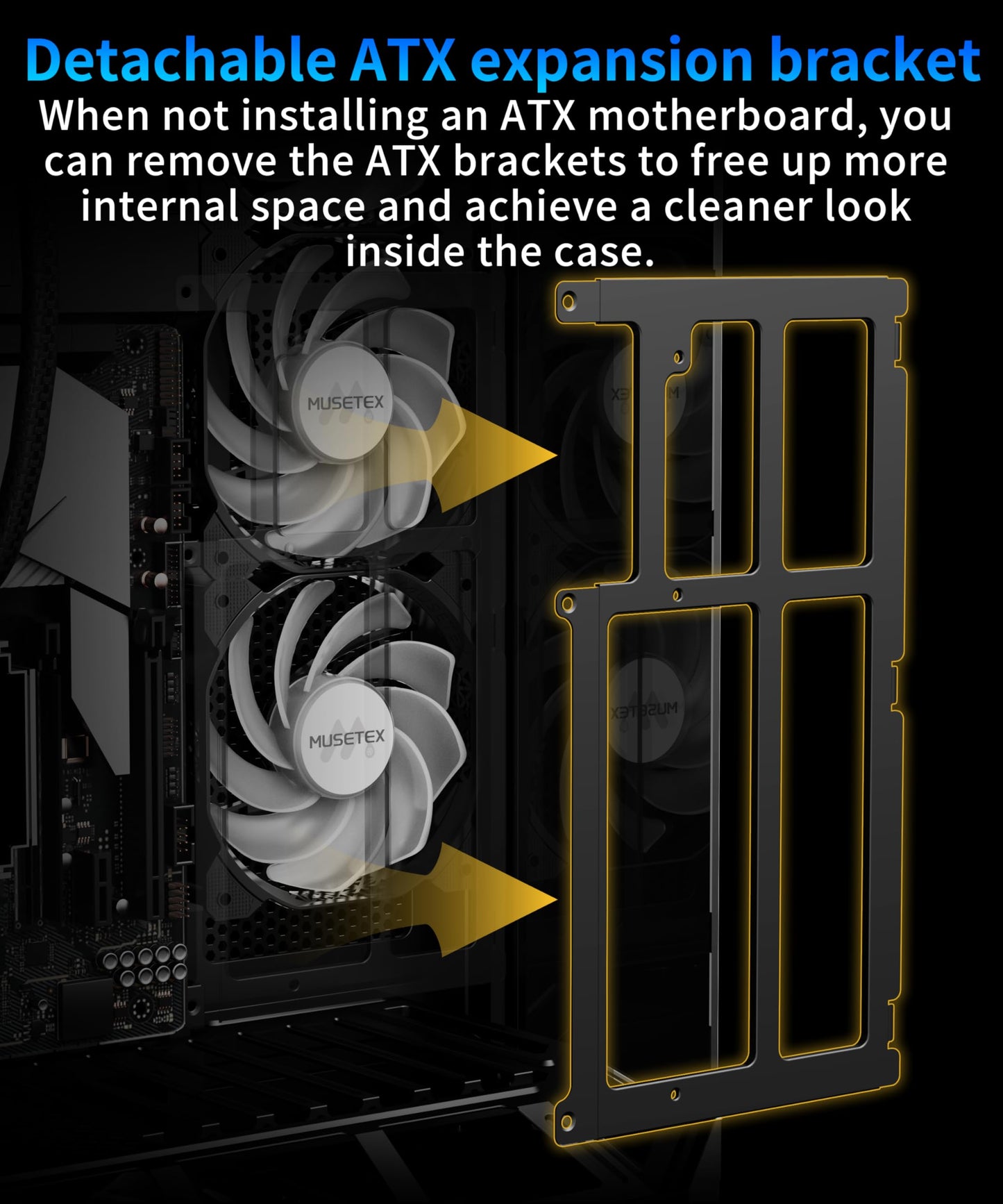 MUSETEX PC Case, Vertical GPU Mounting Design, Pre-Installed 5 PWM ARGB Fans, 360MM RAD Support, ATX Mid-Tower Gaming PC Case with Type-C, 270° Full View Tempered Glass, Black, GR3