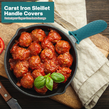 Patelai 8 Pcs Silicone Pot Holders Set Cast Iron Handle Cover Heat Resistant Pot Handle Covers Potholder Non Slip Reusable Pan Sleeve for Frying Pan Kitchen Supplies(Black)