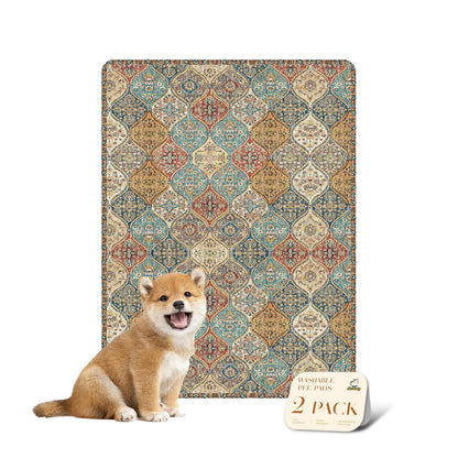 nunubaby Waschbare Hundetoilette, stilvoll, rutschfest und auslaufsicher. Ultra-saugfähige, wiederverwendbare Toilette für Boxen und Böden. (Creme/Mehrfarbig, 45,7 x 61 cm)