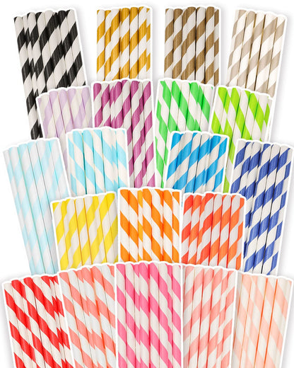 qiqee 200-pack Multi Stripe Rainbow Drinking Paper Straws Disposable Straws Bulk (20-Multi Color)