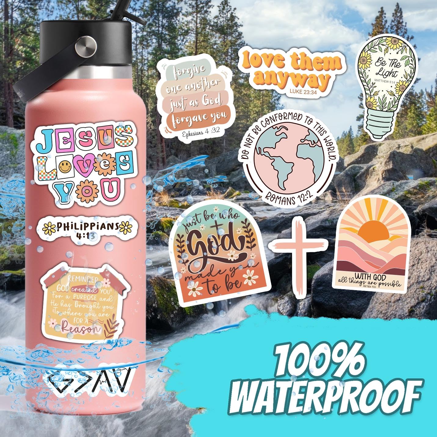 Puraesla 123 PCS Christian Bible Verse Stickers - Scripture Inspiring Journaling & Religious Study Decals for Water Bottles, Laptops, Notebooks - Vinyl Waterproof