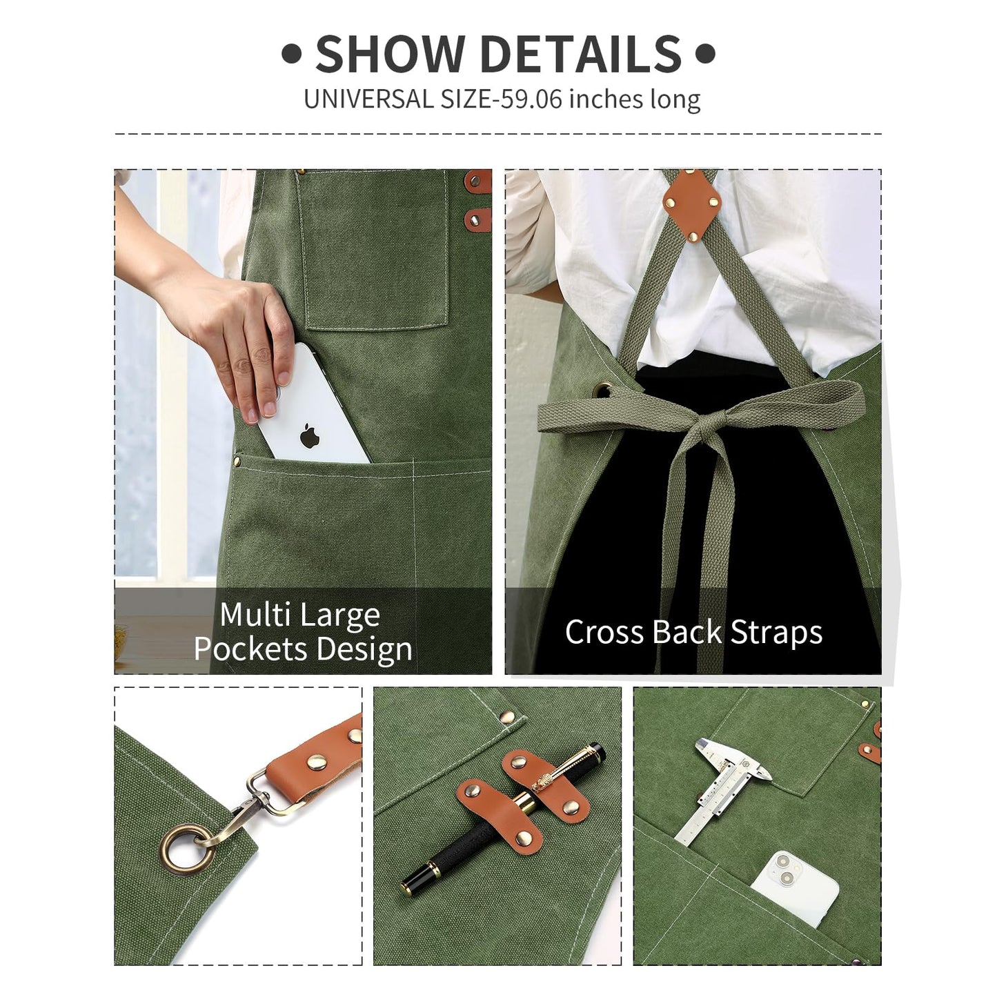 ZOMAO Kochschürze, Baumwoll-Canvas-Schürze mit gekreuztem Rückenteil und Taschen für Damen und Herren, verstellbare Träger und große Taschen, Küchenschürze zum Kochen und Backen 