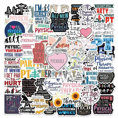 Physical Therapy Stickers |50Pcs PT Therapist Waterproof Vinyl Decals for Water Bottles Laptop Refrigerator Luggage Computer Mobile Phone Skateboard Décor