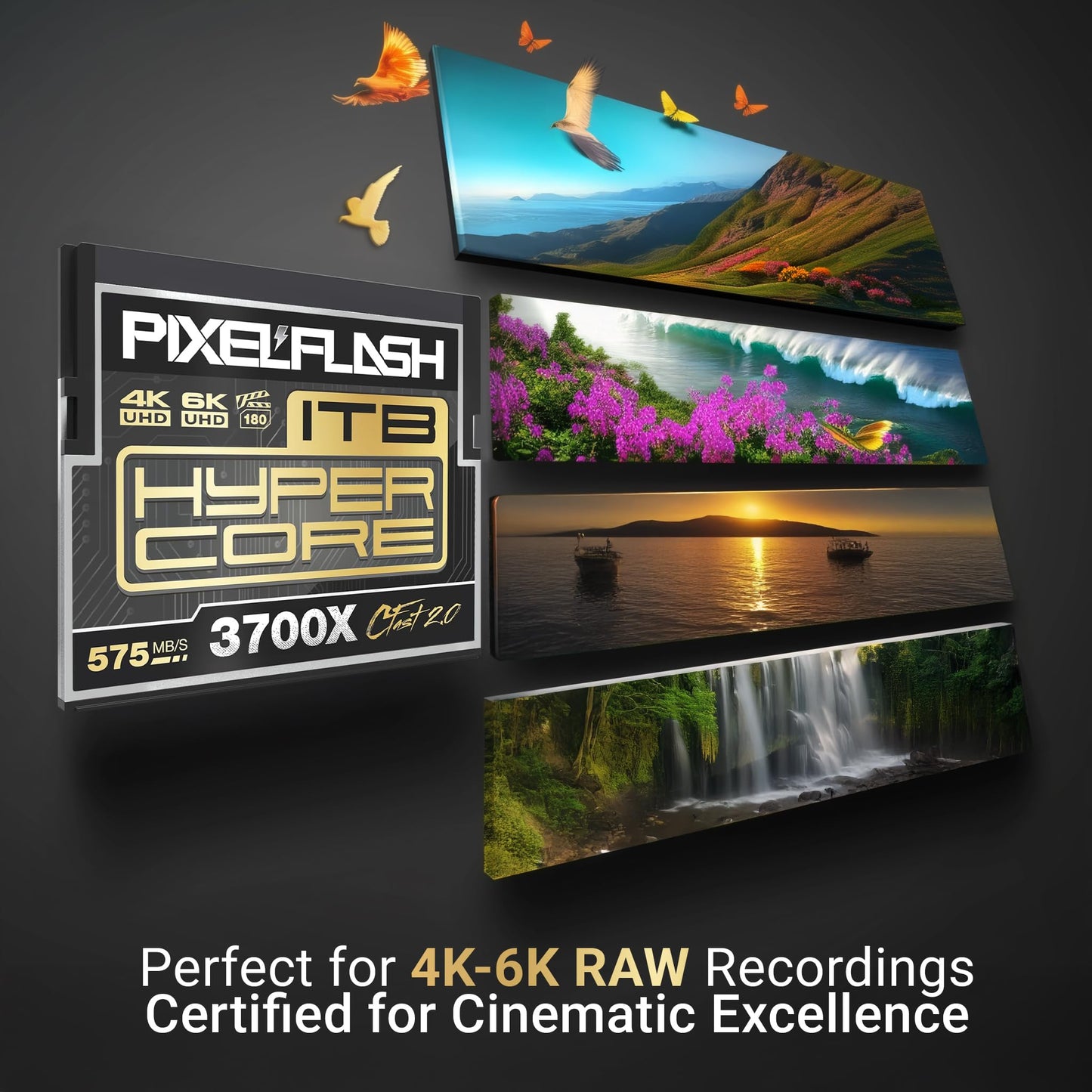 PixelFlash 1 TB CFast 2.0 Karte 3700X HyperCore 575 MB/s SATA3 VPG180, CFast-Karte für DSLR-Kameras, Video- und Fotokameras, laborgeprüft, zertifizierter Flash-Speicher, 1 TB, Modell 2025