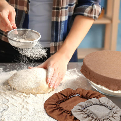 Patelai 10 Pcs Bowl Covers Reusable in 5 Size Stretch Cloth Fabric Elastic Food Storage Bowl Covers Bread Sourdough Lids for Proofing Food Fruits Leftover(Earth Tone Style)