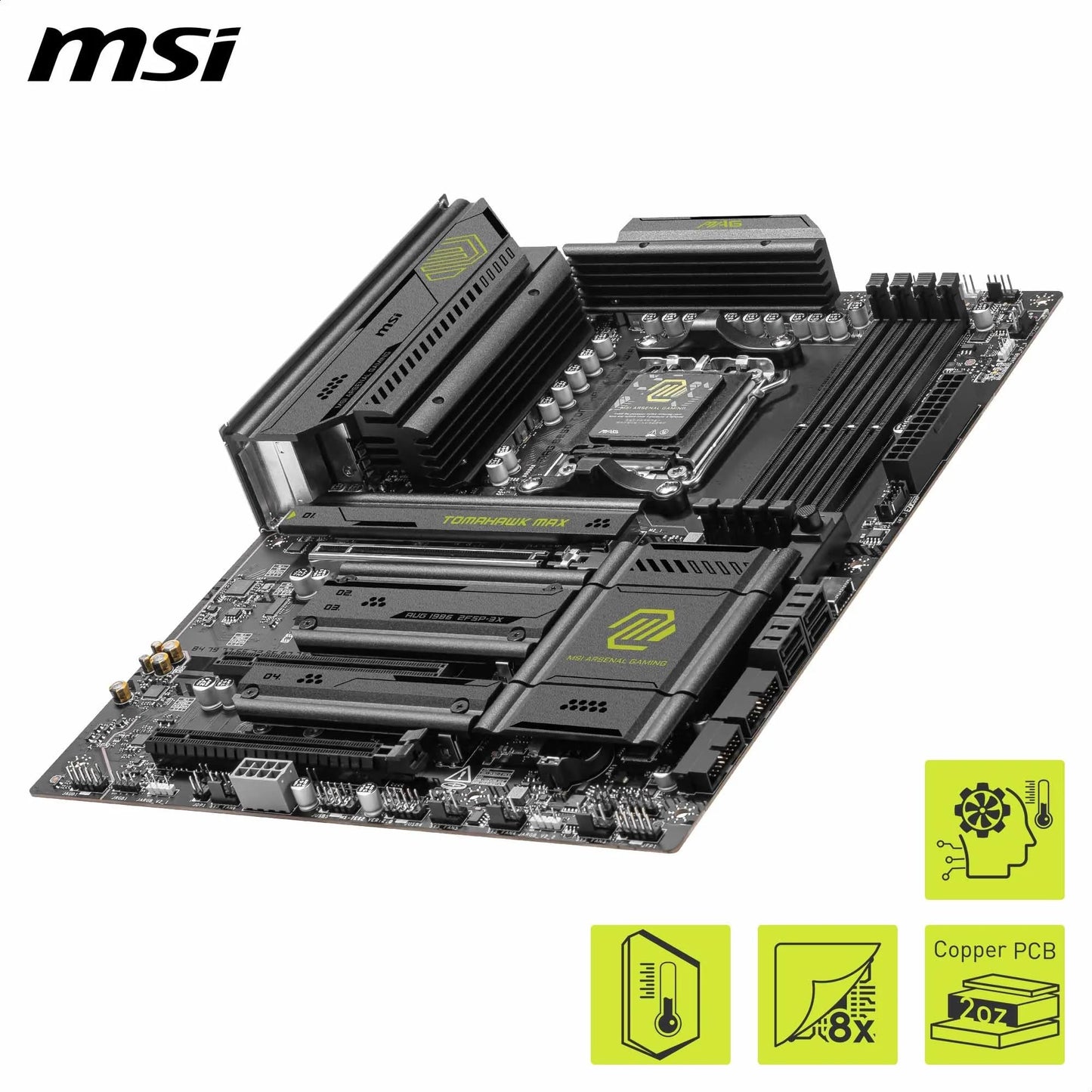 MSI MAG B850 Tomahawk MAX WiFi Mainboard, ATX – Unterstützt AMD Ryzen 9000/8000/7000 Prozessoren, AM5-80A SPS VRM, DDR5-Speicher mit Boost 8400+ MT/s (OC), PCIe 5.0 x16, M.2 Gen5, Wi-Fi 7, 5G LAN
