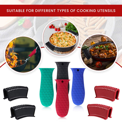 Patelai 8 Pcs Silicone Pot Holders Set Cast Iron Handle Cover Heat Resistant Pot Handle Covers Potholder Non Slip Reusable Pan Sleeve for Frying Pan Kitchen Supplies(Black)