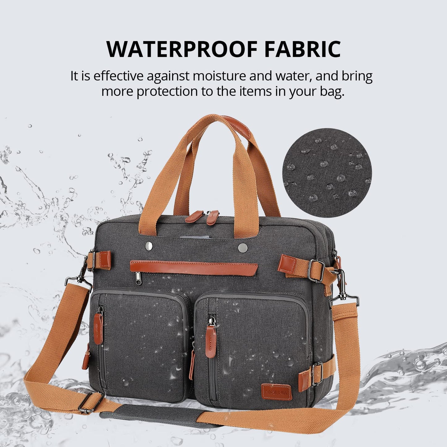 MOLNIA 3-in-1-Laptoptasche für Herren, 17,3-Zoll-Arbeitstasche für Herren, Laptop-Rucksack, Aktentasche, Umhängetasche, Computertasche für Laptops für Damen und Herren, Schwarz 