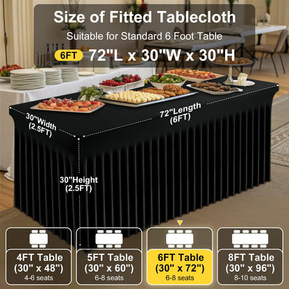 Smiry Spandex Tablecloth, Elastic Fitted Stretch Tablecloth for 6FT Rectangle Tables, Waterproof Washable Table Cover Skirt for Outdoor, Wedding, Banquet & Parties (Black, 72Lx30Wx30H Inch)
