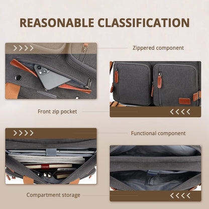 MOLNIA 3-in-1-Laptoptasche für Herren, 17,3-Zoll-Arbeitstasche für Herren, Laptop-Rucksack, Aktentasche, Umhängetasche, Computertasche für Laptops für Damen und Herren, Schwarz 