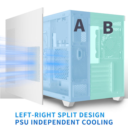 MUSETEX ATX PC Case, 360MM RAD Support, 3 x 120mm Non-ARGB Fans Pre-Installed, 270° Full View Tempered Glass Gaming PC Case with Type-C, Mid Tower ATX Computer Case, White, Y6