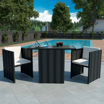 3-tlg. Bistro-Set mit Auflagen Poly Rattan Schwarz