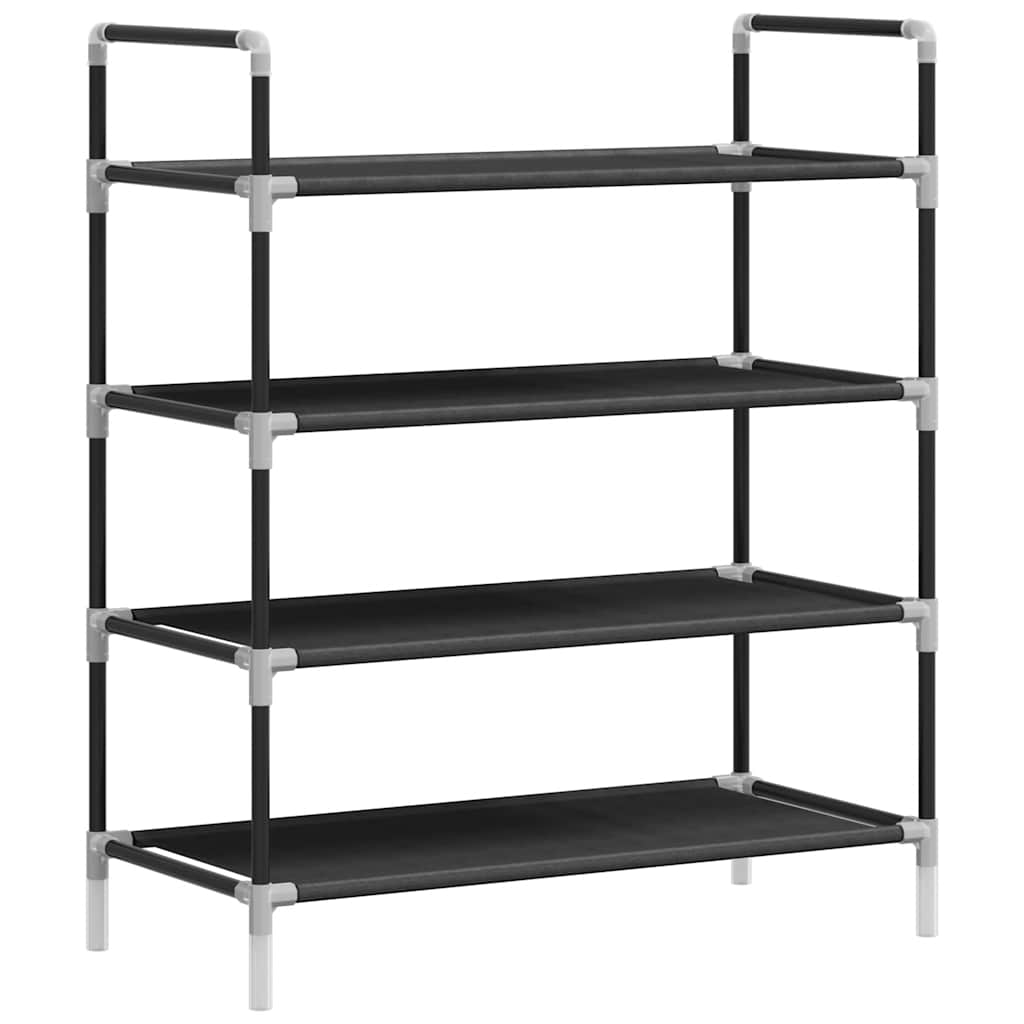 Schuhregal mit 4 Ablagen Metall und Vliesstoff Schwarz