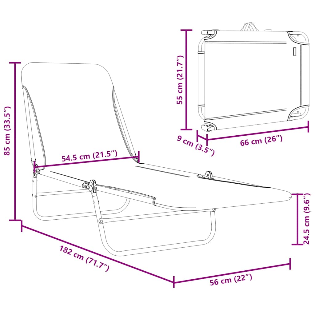 Klappliegen 2 Stk. Stahl und Stoff Blau