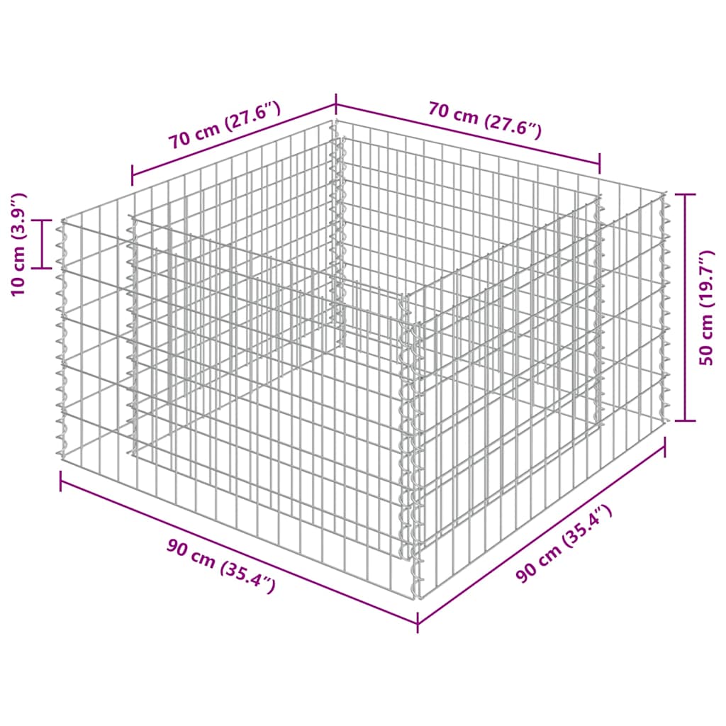 Gabionen-Hochbeet Verzinkter Stahl 90×90×50 cm