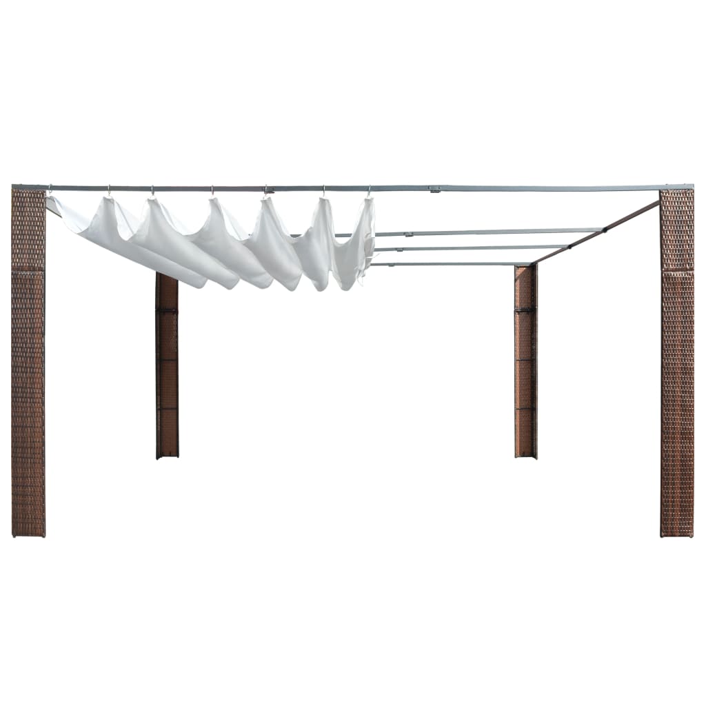 Pavillon mit Dach Poly Rattan 400x400x200 cm Braun und Creme