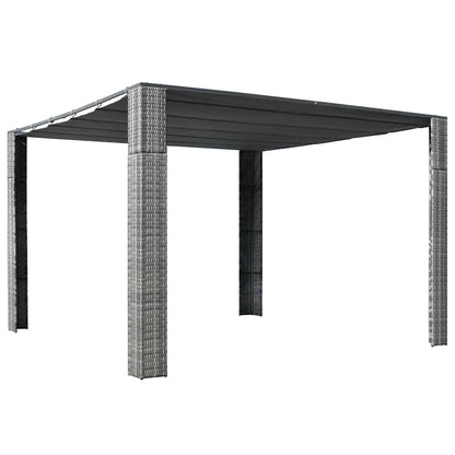 Pavillon mit Dach Poly Rattan 300x300x220 cm Grau und Anthrazit