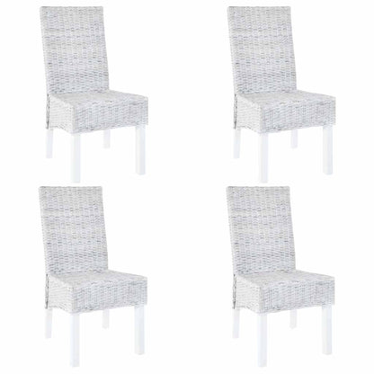 Esszimmerstühle 4 Stk. Weiß Kubu Rattan und Mangoholz