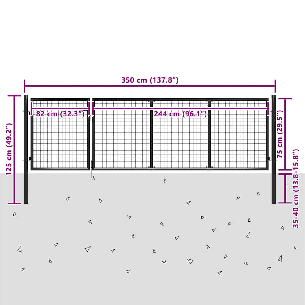Gartentor aus Stahl 350 x 75 cm Anthrazit