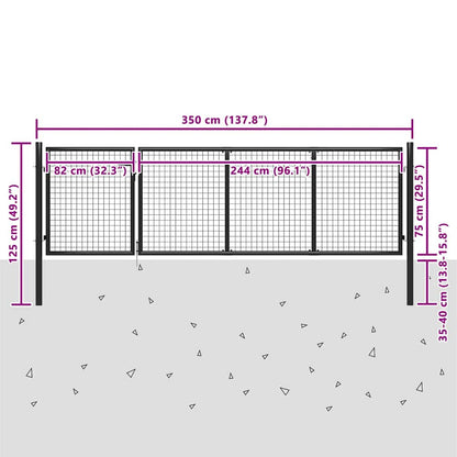 Gartentor aus Stahl 350 x 75 cm Anthrazit