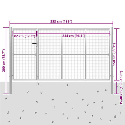 Gartentor Stahl 350 x 150 cm Silbern