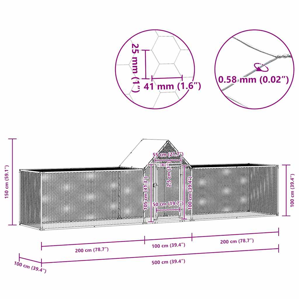 Hühnerstall 5x1x1,5 m Verzinkter Stahl