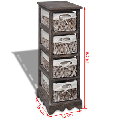 Korbregal Holz mit 4 Körben Braun