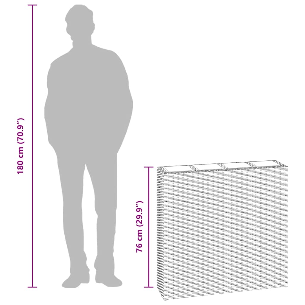 Garten-Hochbeet mit 4 Töpfen Poly Rattan Braun