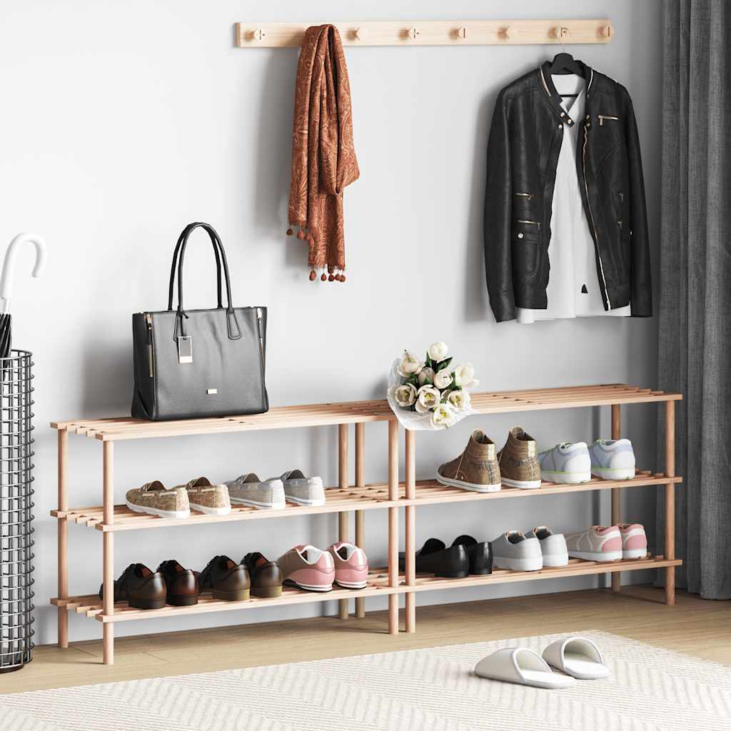 Schuhregale mit 3 Böden 2 Stk. Massivholz Tanne