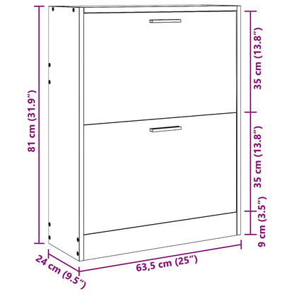 Schuhschrank Holz in Eichen-Optik mit 2 Schuhkippern