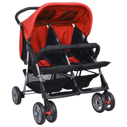 Zwillingskinderwagen Stahl Rot und Schwarz