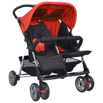 Zwillingskinderwagen Stahl Rot und Schwarz