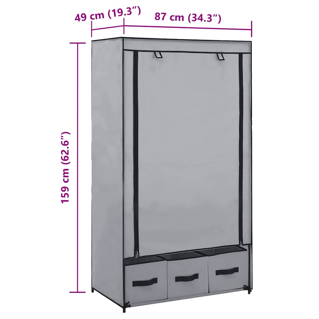 Kleiderschrank Grau 87 x 49 x 159 cm Stoff