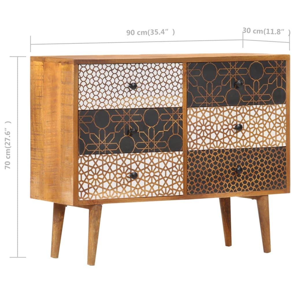 Sideboard mit Druckmustern 90×30×70 cm Massivholz Mango