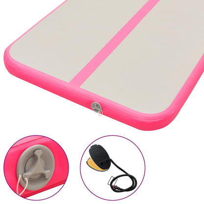 Aufblasbare Gymnastikmatte mit Pumpe 400x100x10 cm PVC Rosa