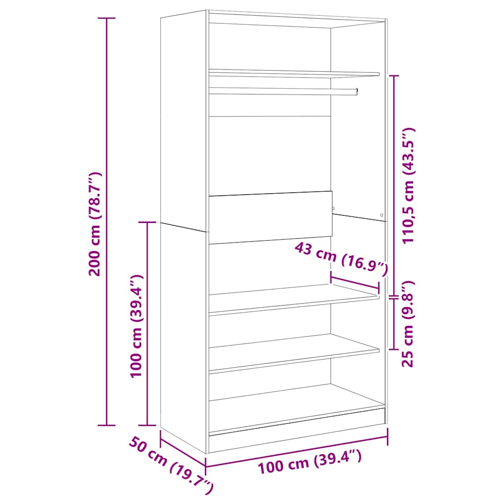 Kleiderschrank Schwarz 100x50x200 cm Holzwerkstoff