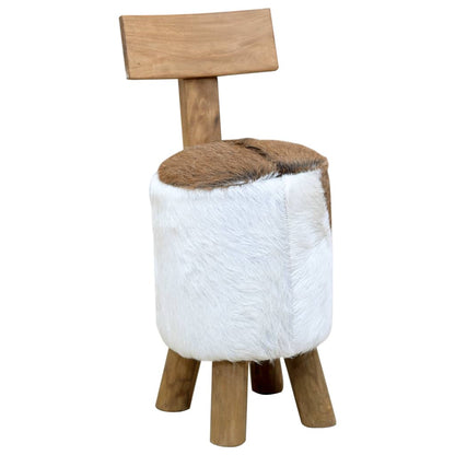 Hocker Ziegenleder und Massivholz Teak