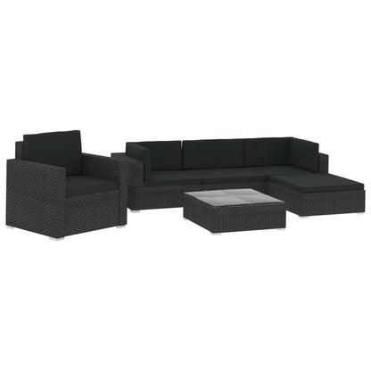 6-tlg. Garten-Lounge-Set mit Auflagen Poly Rattan Schwarz