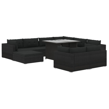 10-tlg. Garten-Lounge-Set mit Auflagen Poly Rattan Schwarz