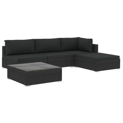 5-tlg. Garten-Lounge-Set mit Auflagen Poly Rattan Schwarz
